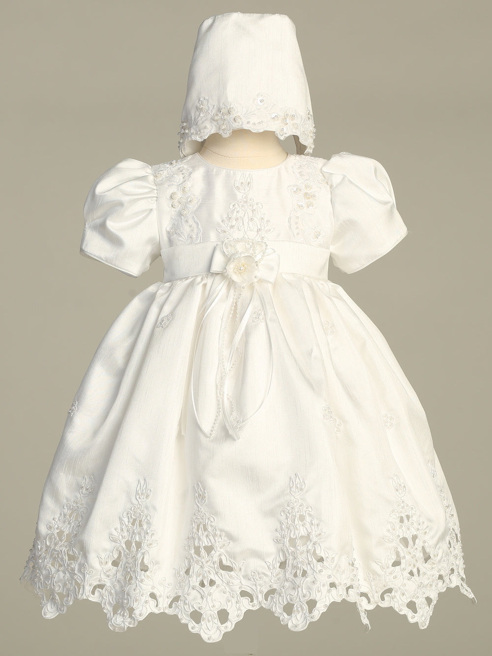 Shantung Baptismal Gown with Cut Work - Lito 2180