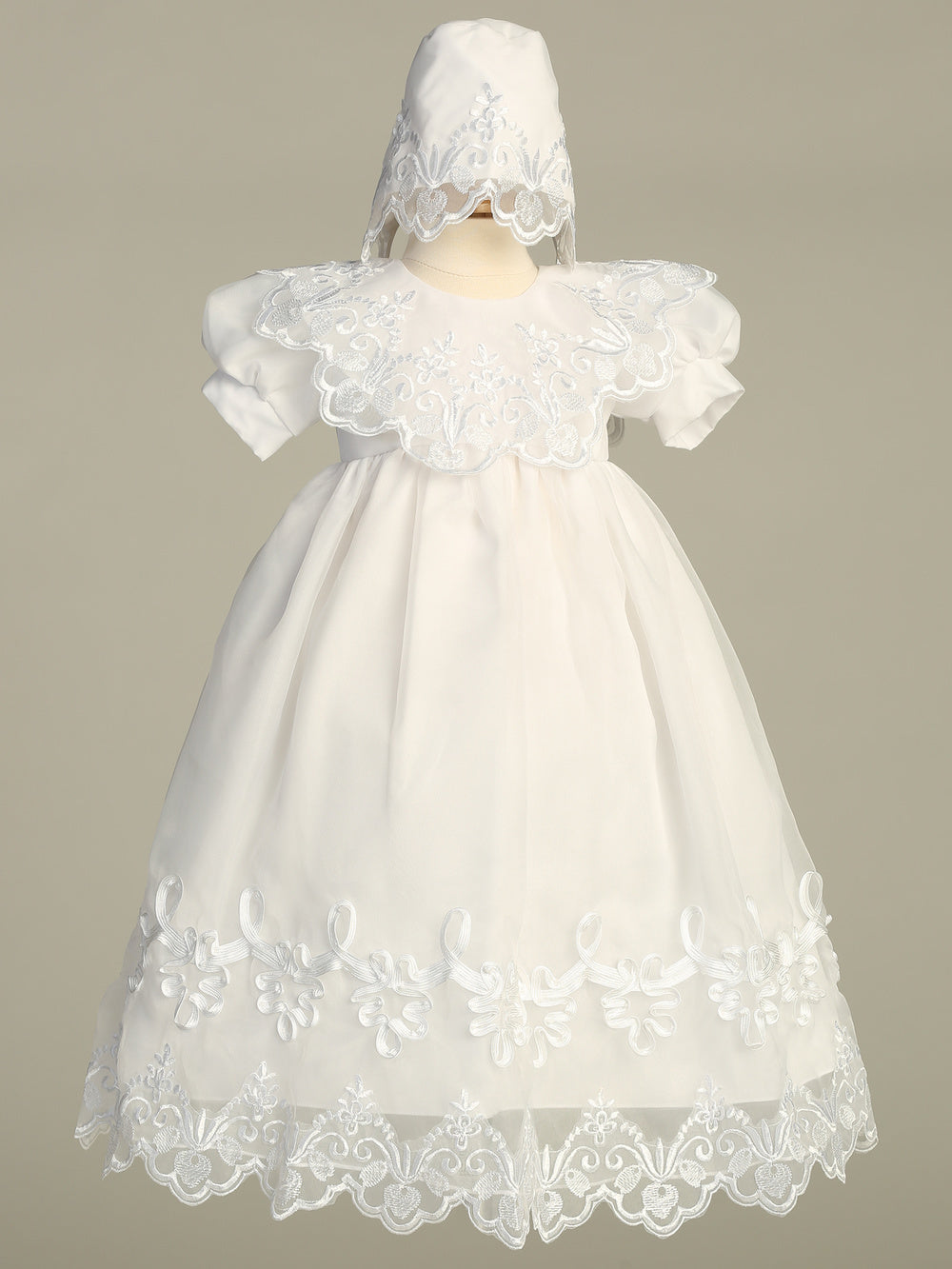 christening baptism dress Long Embroidered Organza Baptism Gown