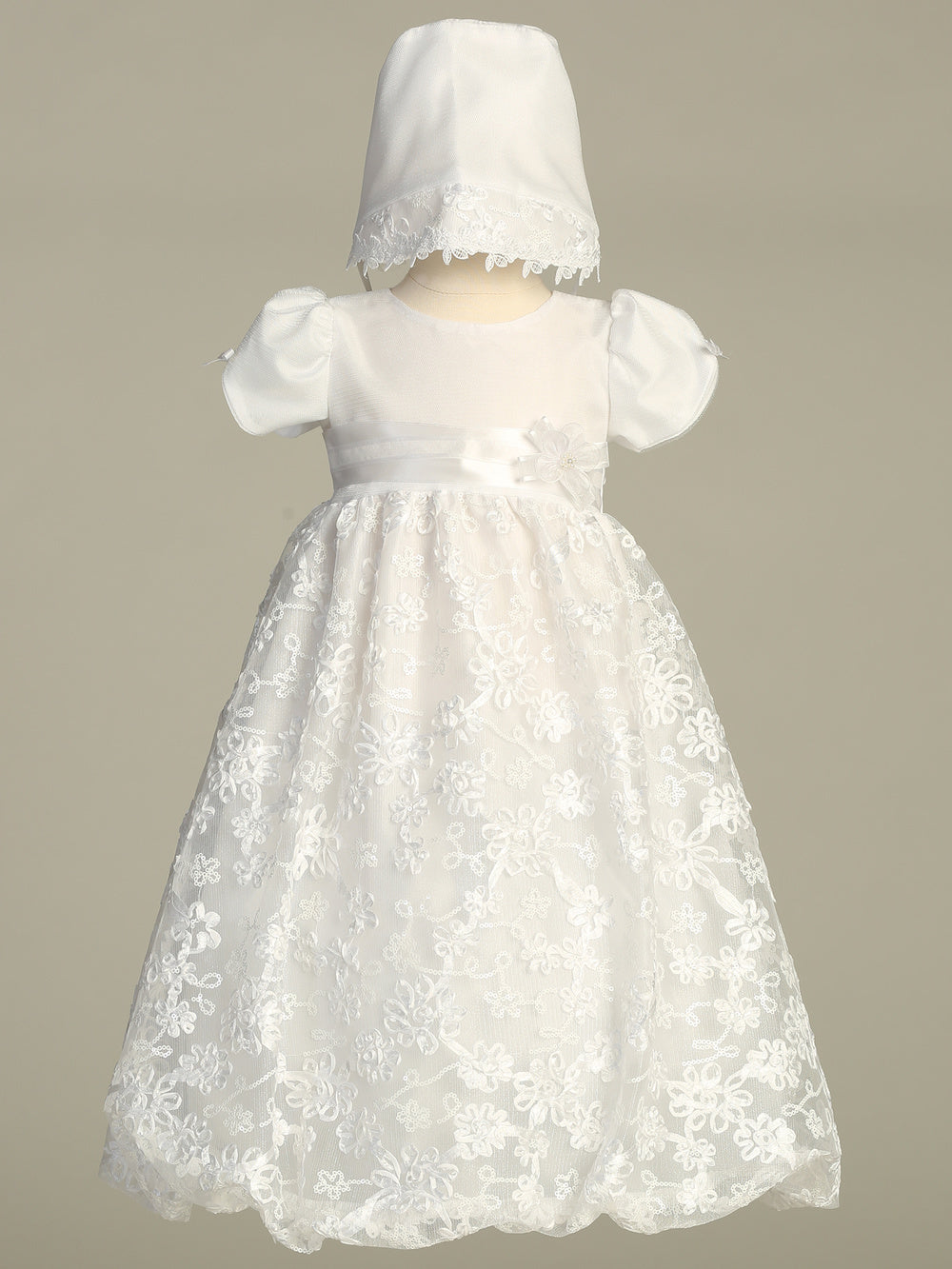 Amber Embroidered Satin Ribbon Tulle Christening Gown Medium (6-12 Months)