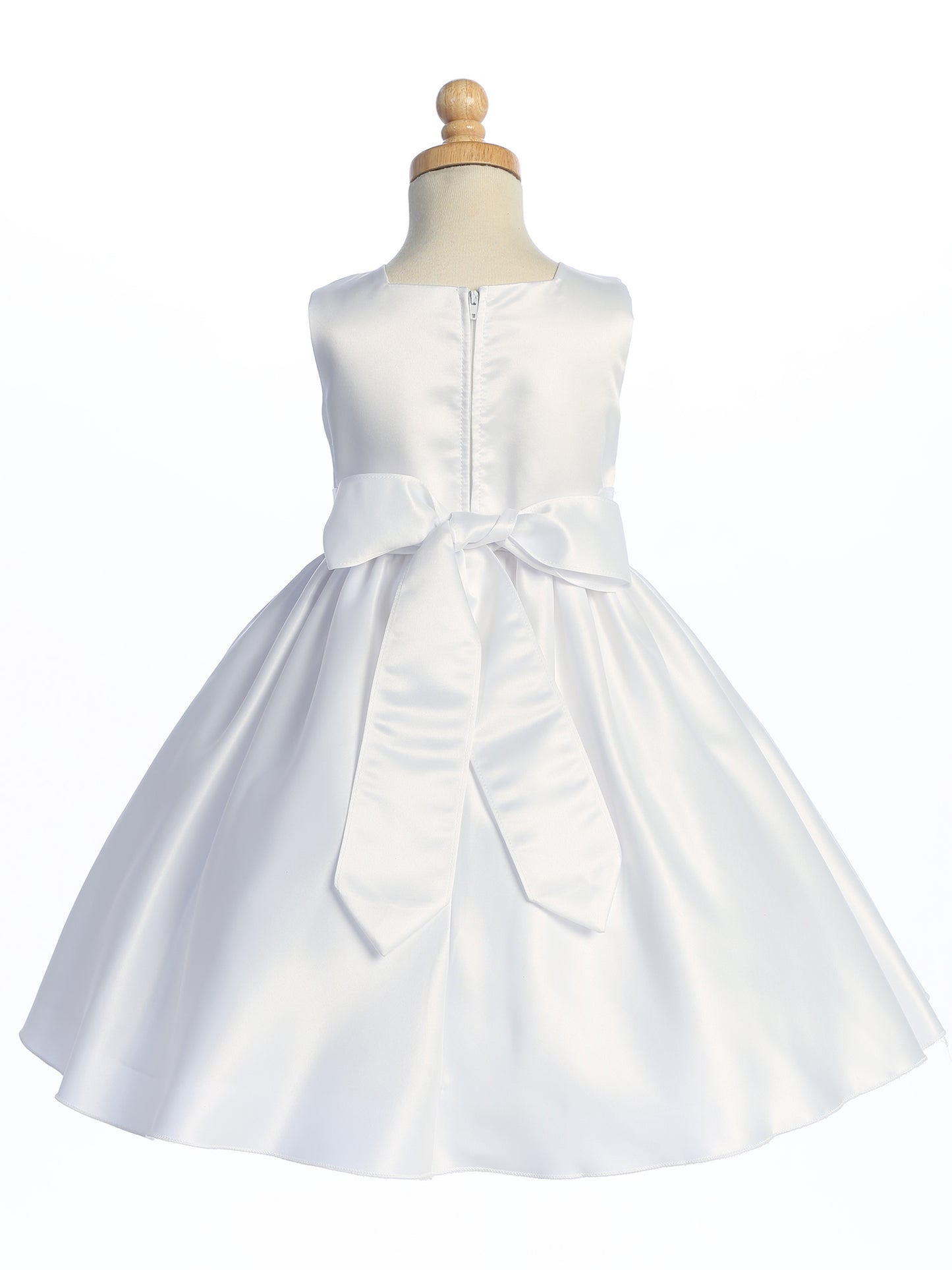 Satin Flower Girl Dress with Bow - White - BL257-WHI
