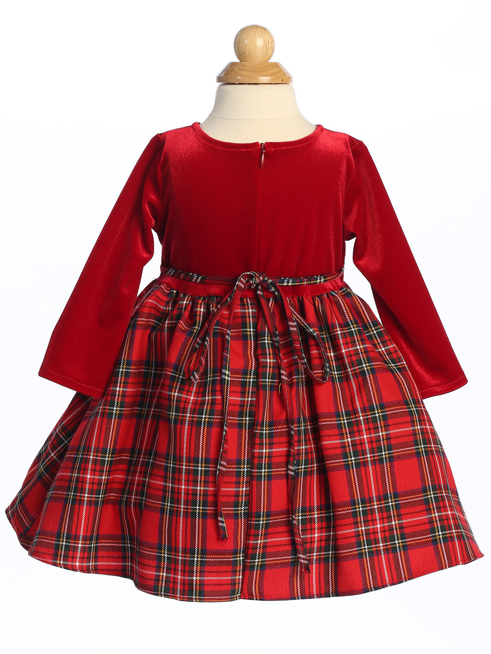 Stretch Velvet & Red Plaid Long Sleeve Holiday Dress - C503