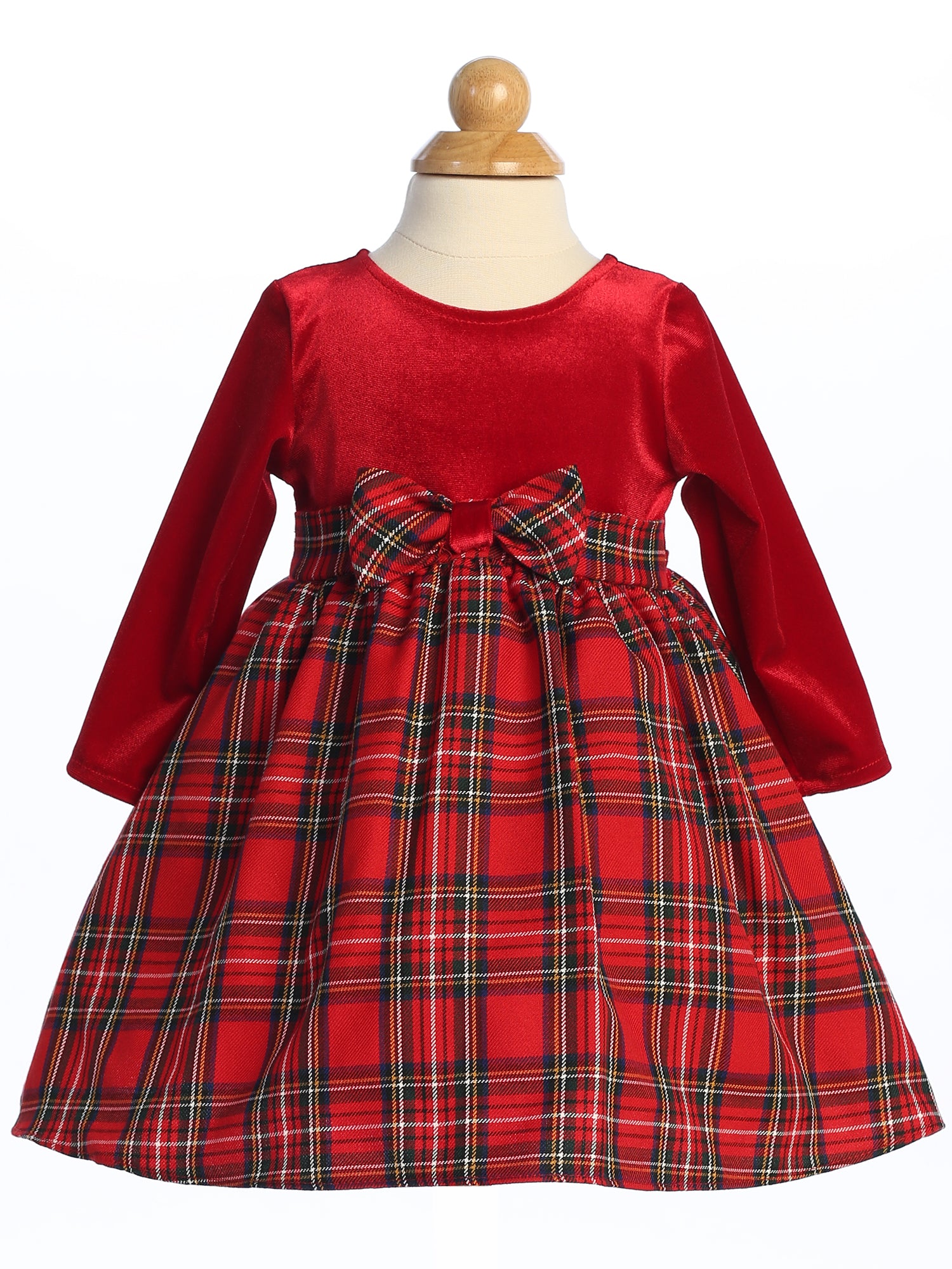 Stretch Velvet & Red Plaid Long Sleeve Holiday Dress - C503 5 Stretch Velvet & Red Plaid Long Sleeve Holiday Dress - C503 5