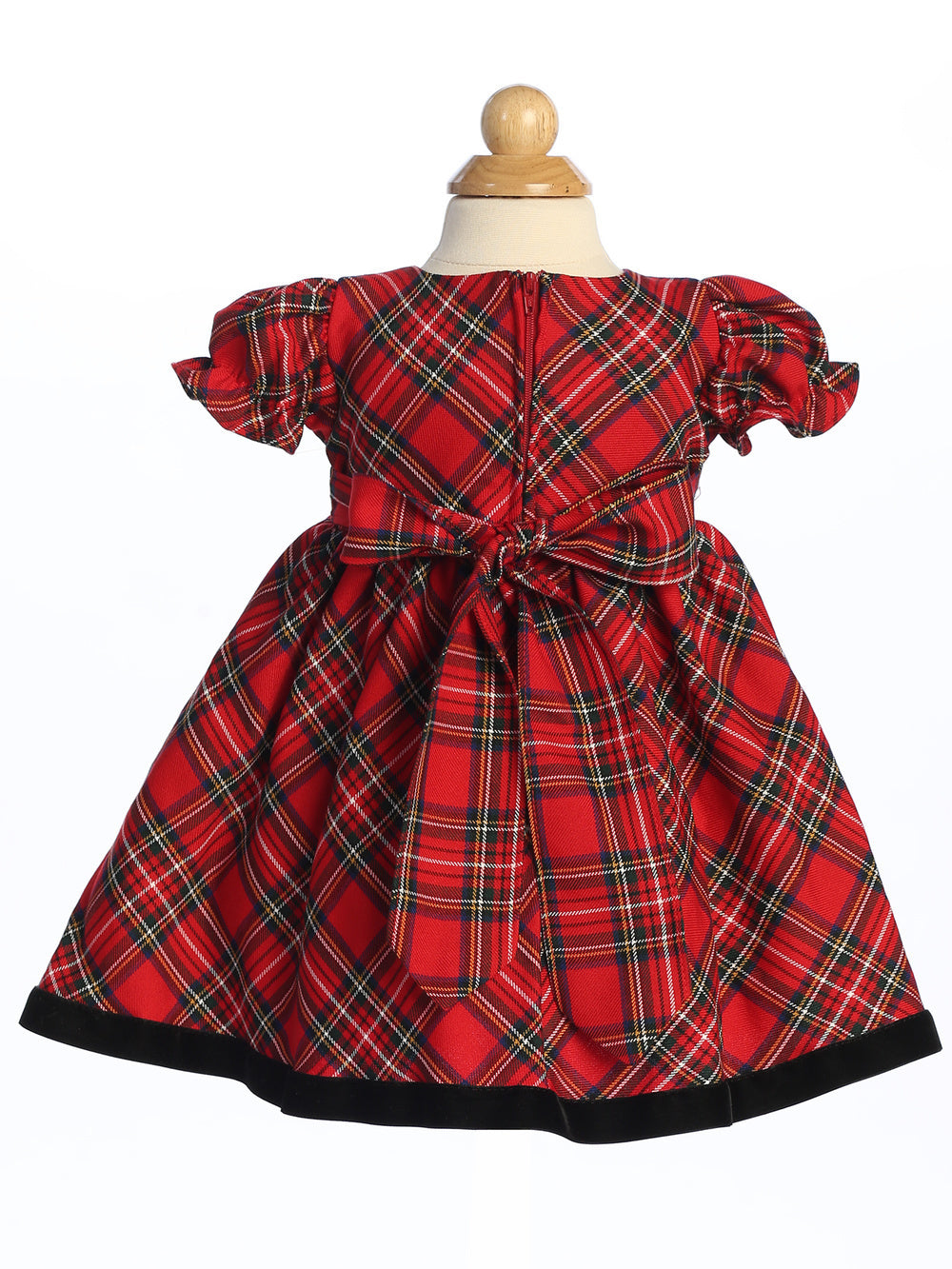 Girls Red Plaid Holiday Dress with Velvet Trim LT-C814R