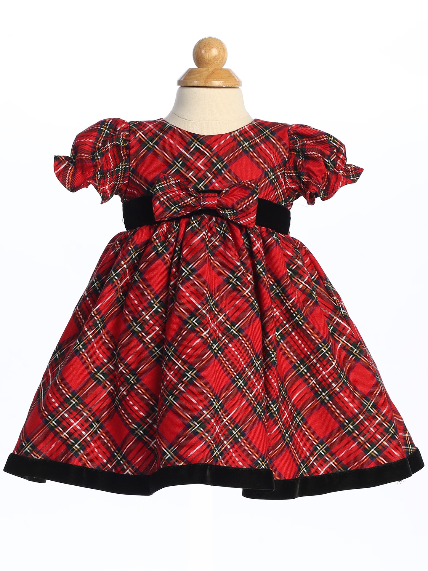 Girls Red Plaid Holiday Dress with Velvet Trim LT-C814R
