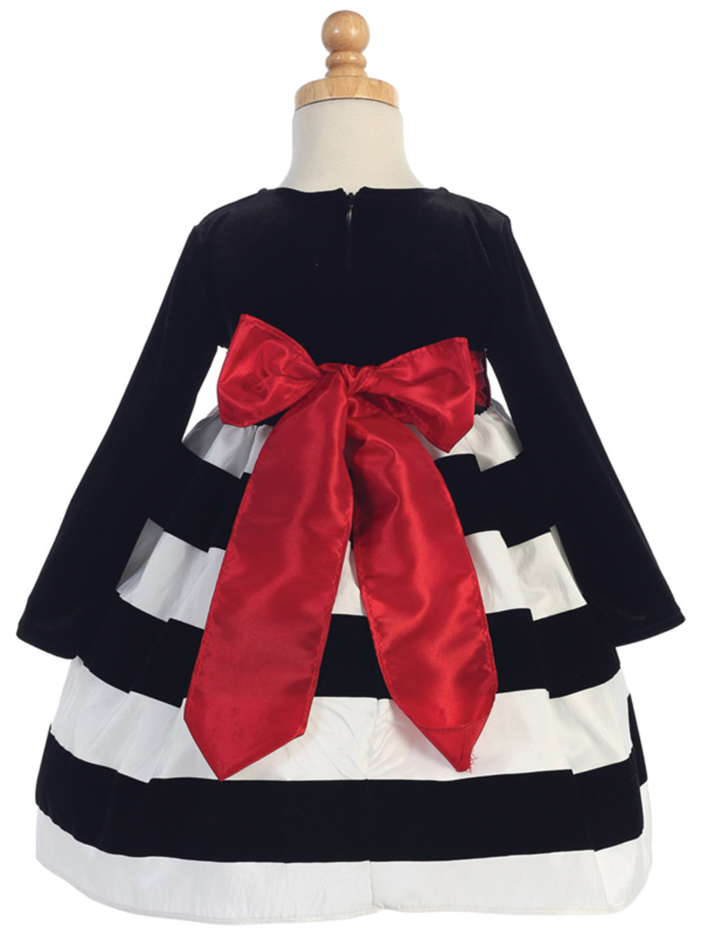 Girls Black Stretch Velvet with Flocked White Taffeta Holiday Dress