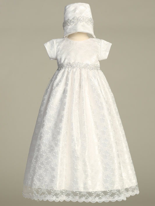 Cassandra Lace Gown with Silver Embroidered Trim