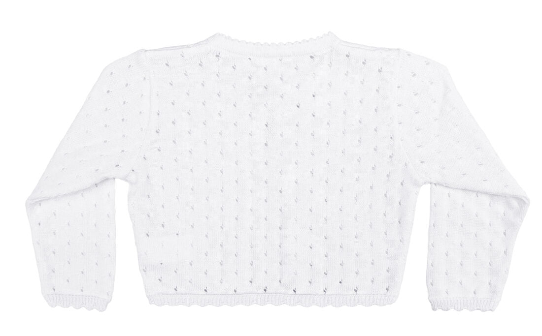 Girls White 100% Cotton Sweater with Tear Drop Pattern and Scalloped Trim - LTMAL-CKGRLS1