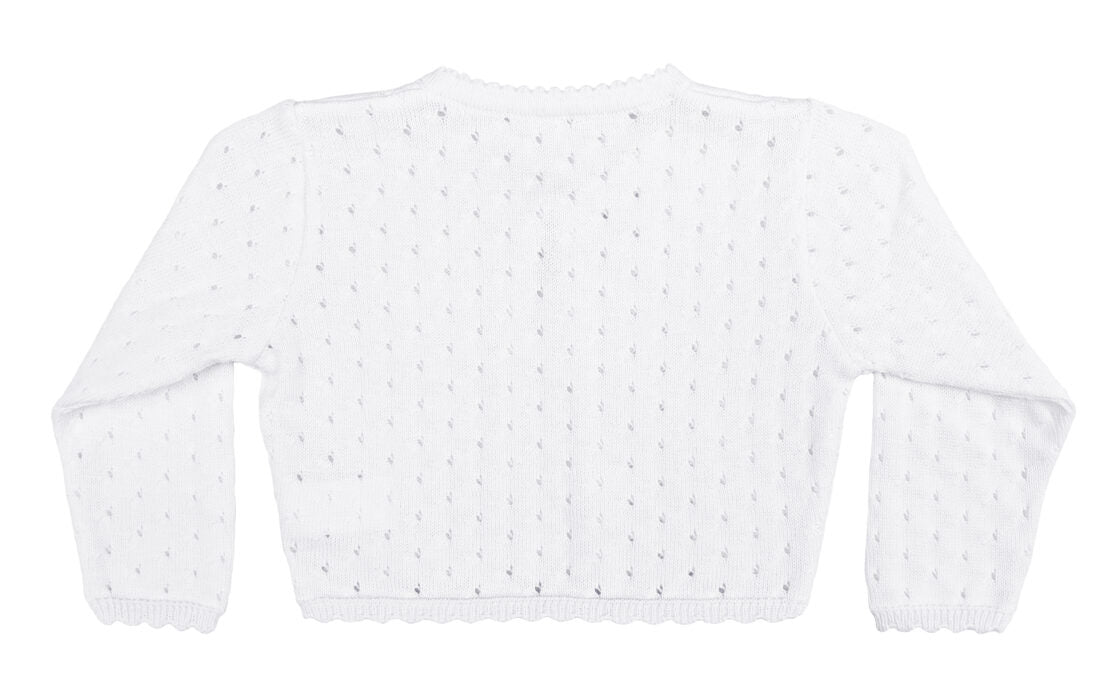 Girls White 100% Cotton Sweater with Tear Drop Pattern and Scalloped Trim - LTMAL-CKGRLS1