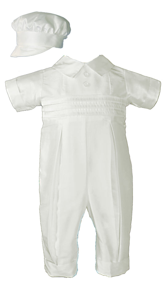 Boys White Silk Christening Baptism Coverall with Hat - LTMAL-DP19CS