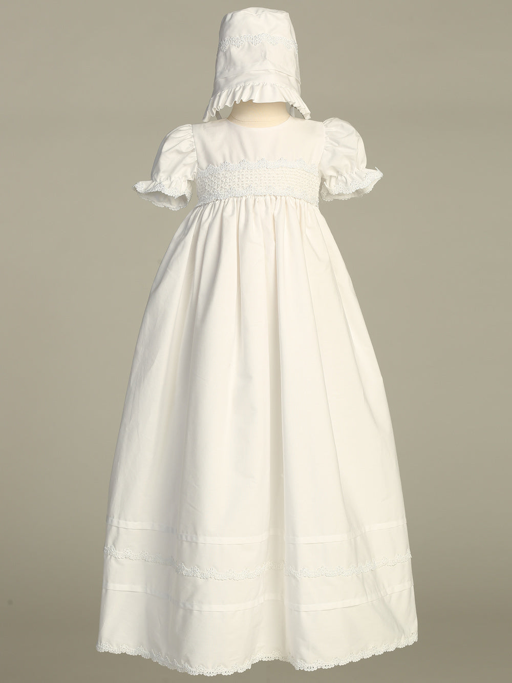 Marie Smock Cotton Long Length Baptism Gown White / 3 to 6 Months Marie Smock Cotton Long Length Baptism Gown White / 3 to 6 Months