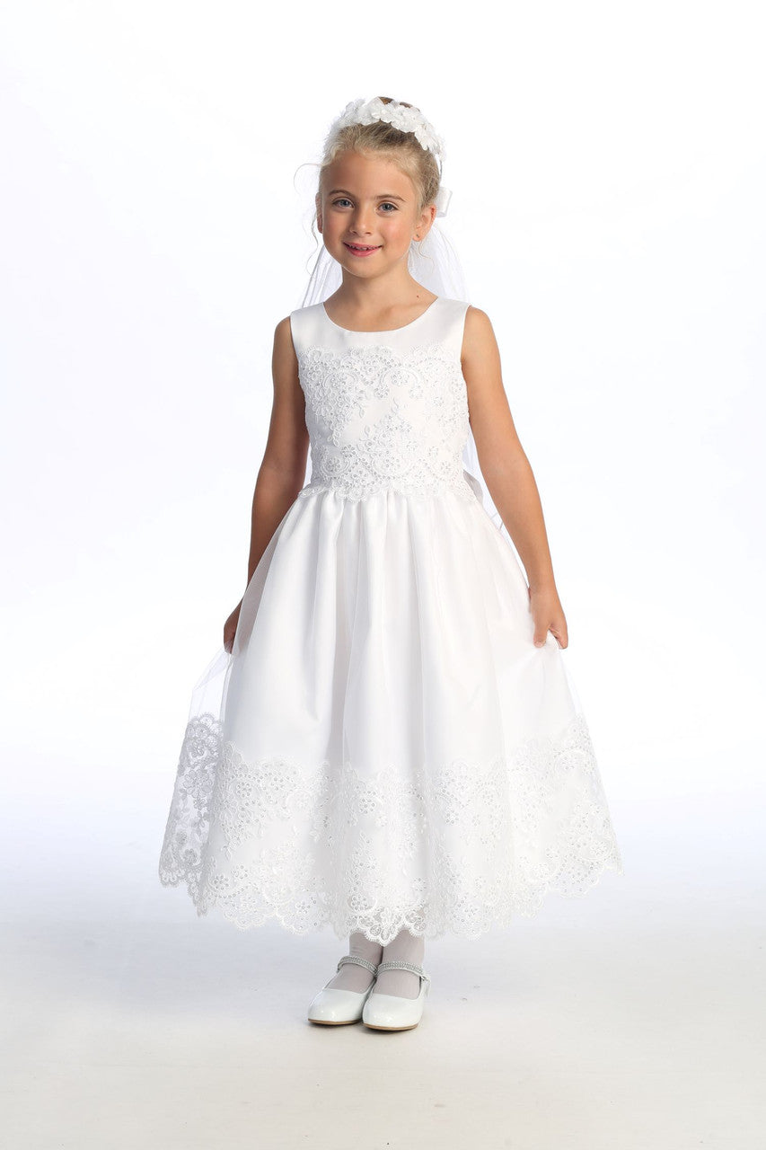 Lito First Communion Embroidered Lace On Tulle Dress, Size: 7, White Lito First Communion Embroidered Lace On Tulle Dress, Size: 7, White