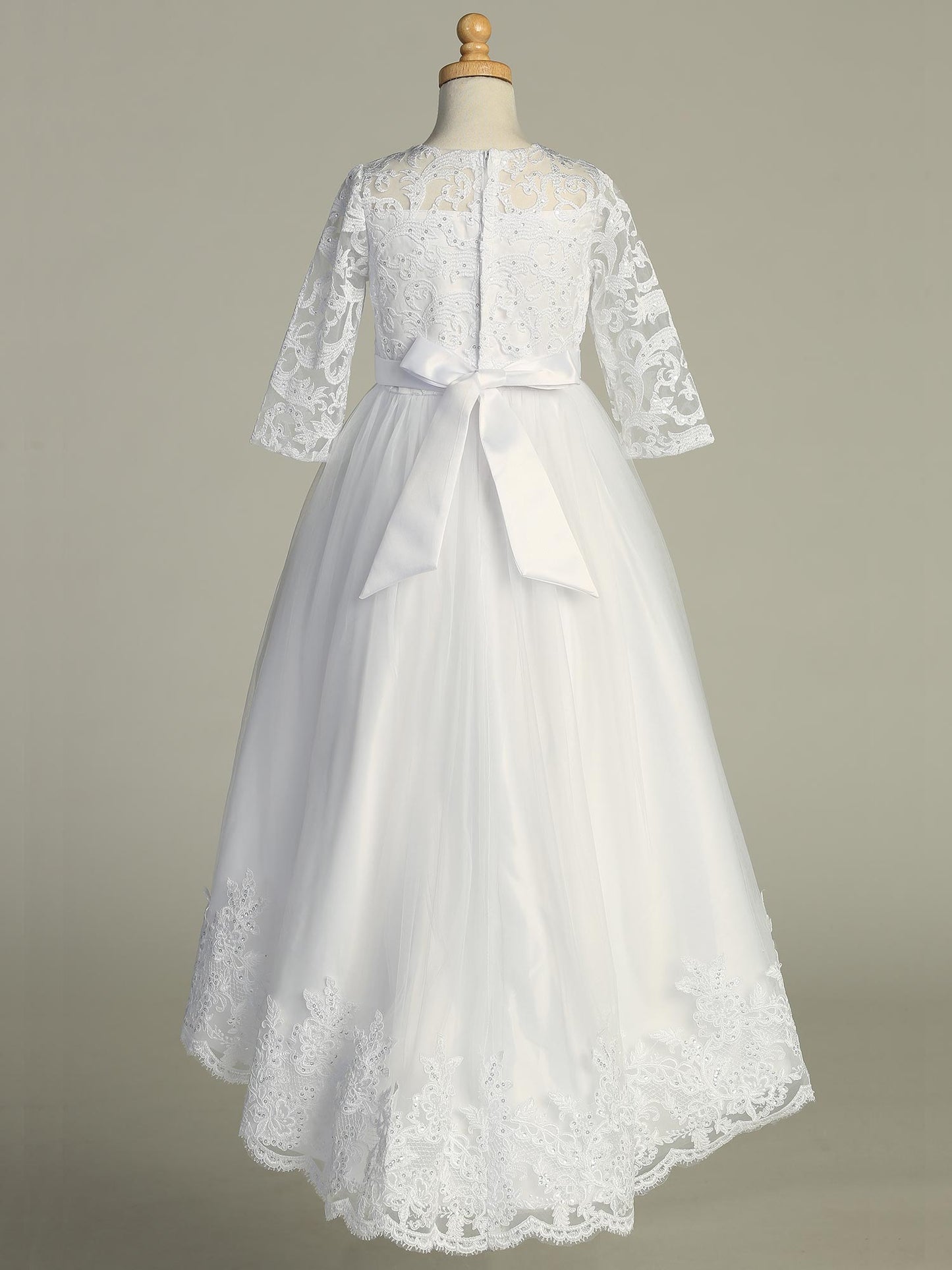 Full Length Embroidered Tulle First Communion Dress with Short Train - SP732