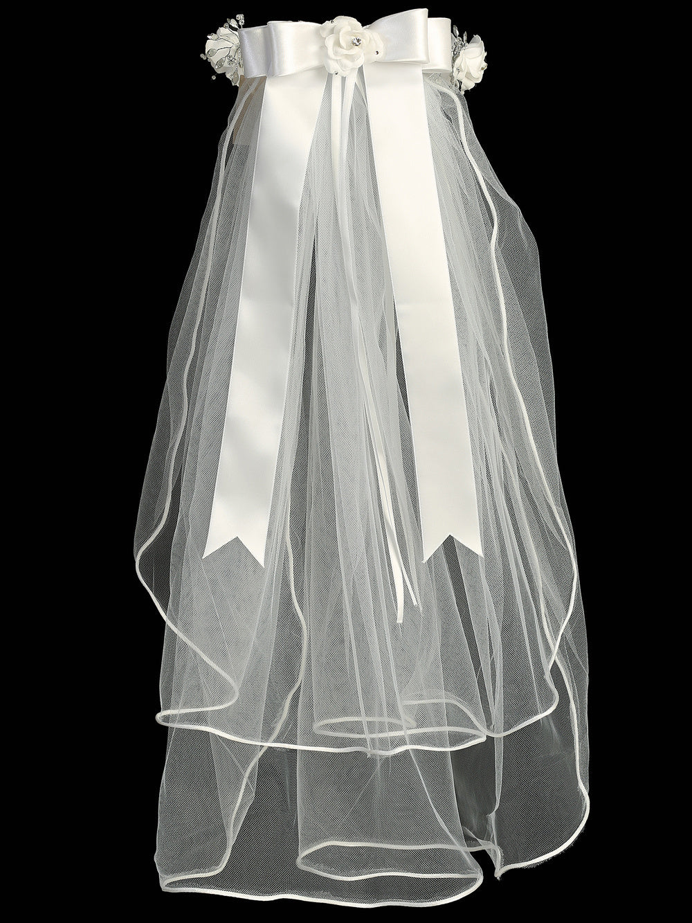 Silk Flowers with Rhinestones First Communion Veil - T-501