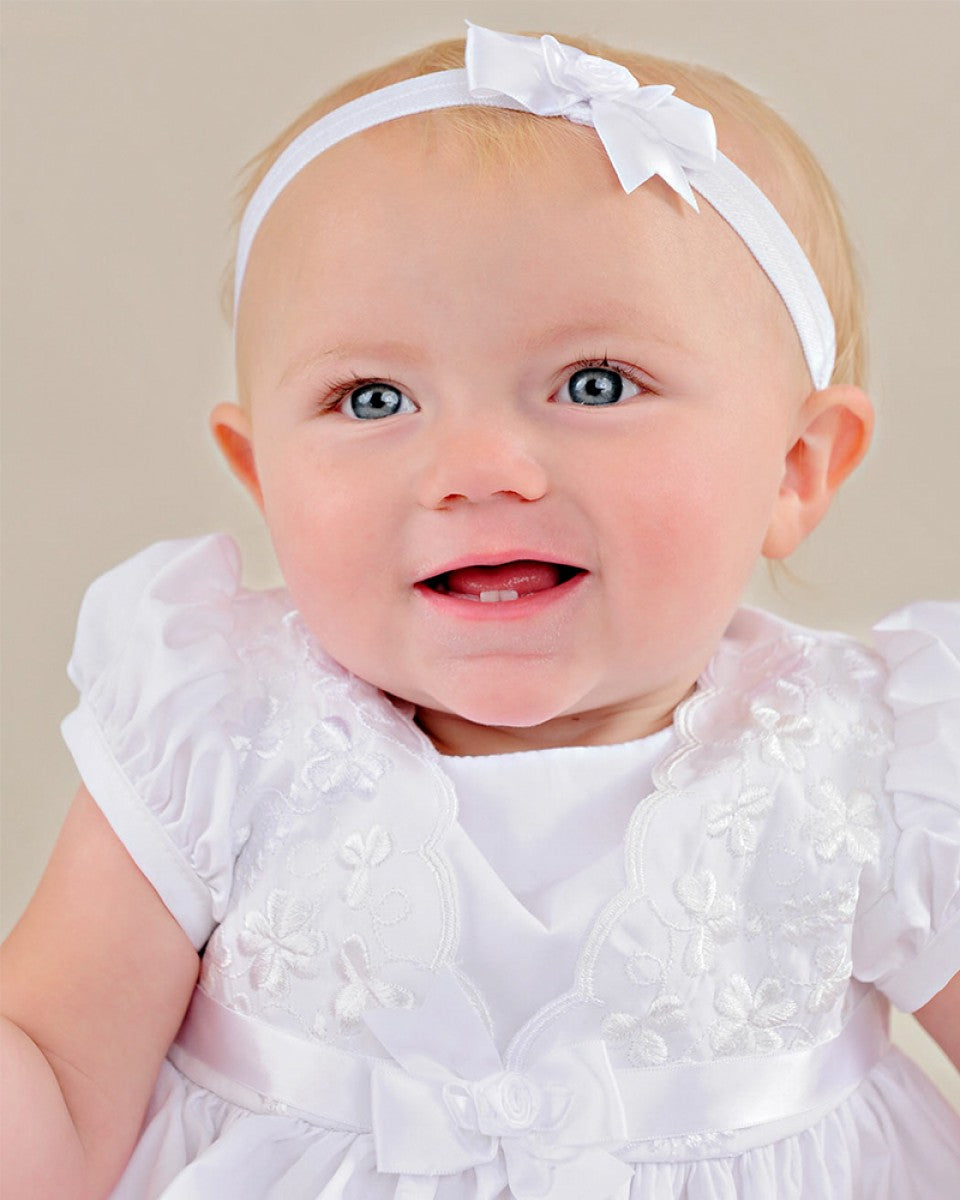pink christening dresses White Lace & Blush Pink Baby Girl Dress with Pearl Bow and Matching Shoes Elegant Birthday, Wedding & Christening Outfit 5T