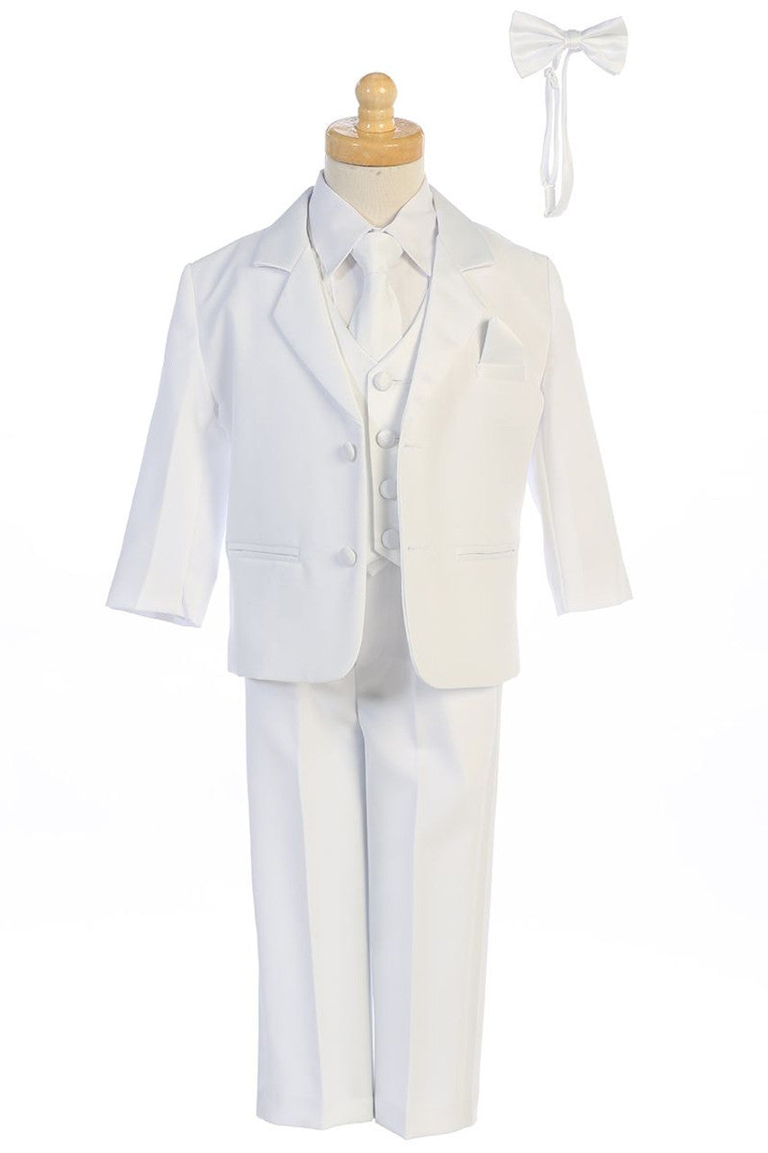 White Tuxedo with Two-button Dinner Jacket, Vest, Necktie and Bow