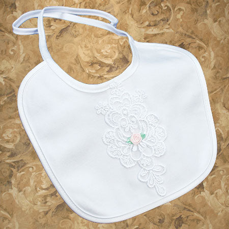 Girls Cotton Knit Interlock Bib with Embroidery and Rose - LTMAL- 1CG12XB