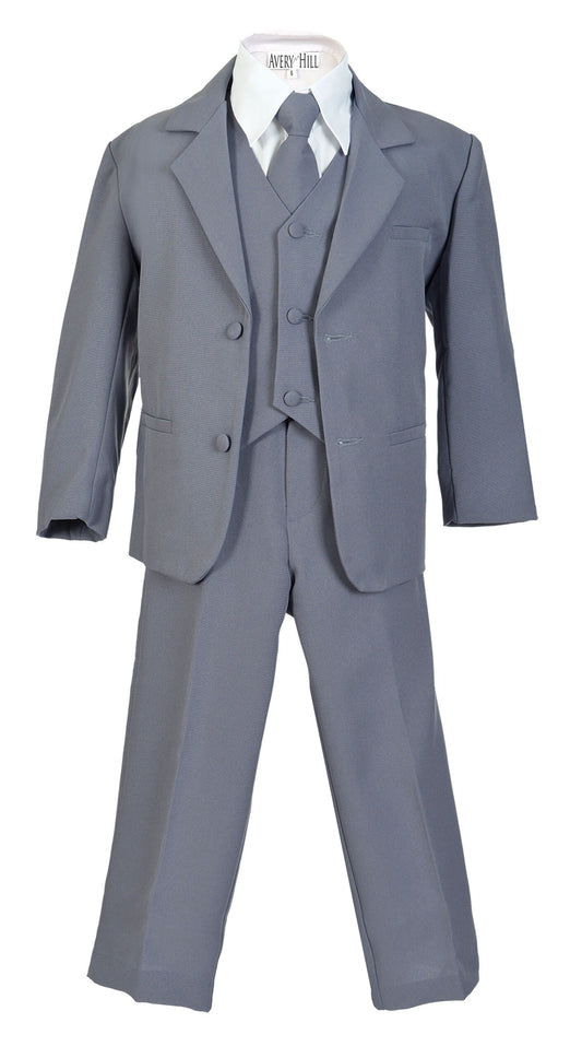 Boys Formal 5 Piece Suit with Shirt and Vest – Slate Gray - AH-BY013