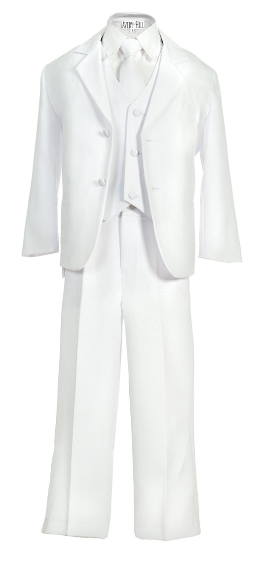 Boys Formal 5 Piece Suit with Shirt and Vest – White - AH-BY013