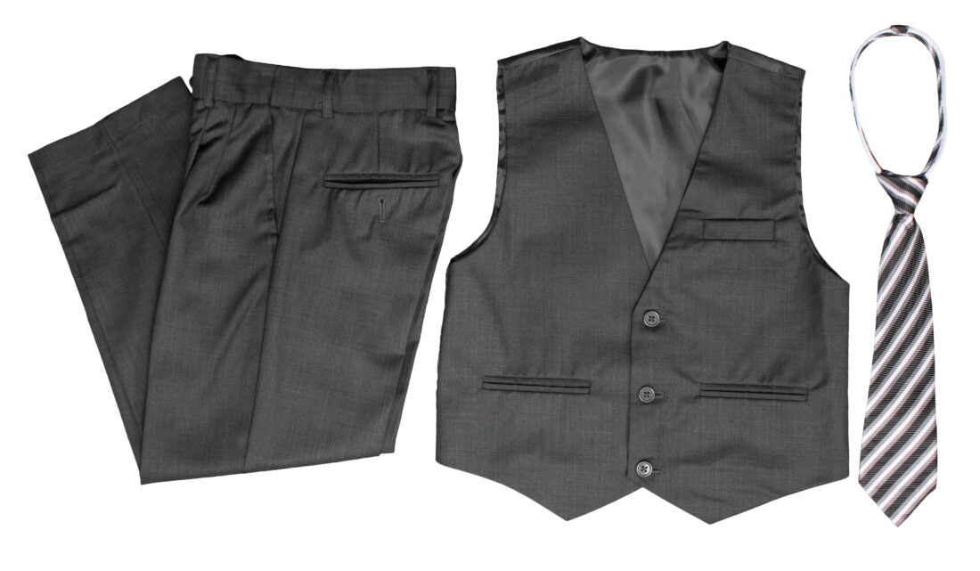 Boys Formal 5 Piece Suit with Shirt, Vest, Tie and Garment Bag – Charcoal - LTMAL-AH-BY029-CHARCOAL
