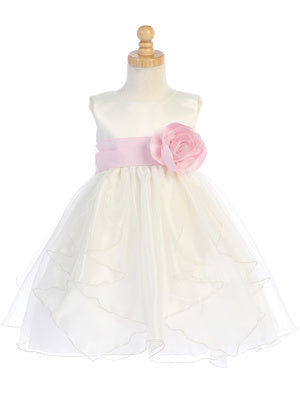 Satin and Crystal Organza Flower Girl Dress - White - BL243 (dress only)