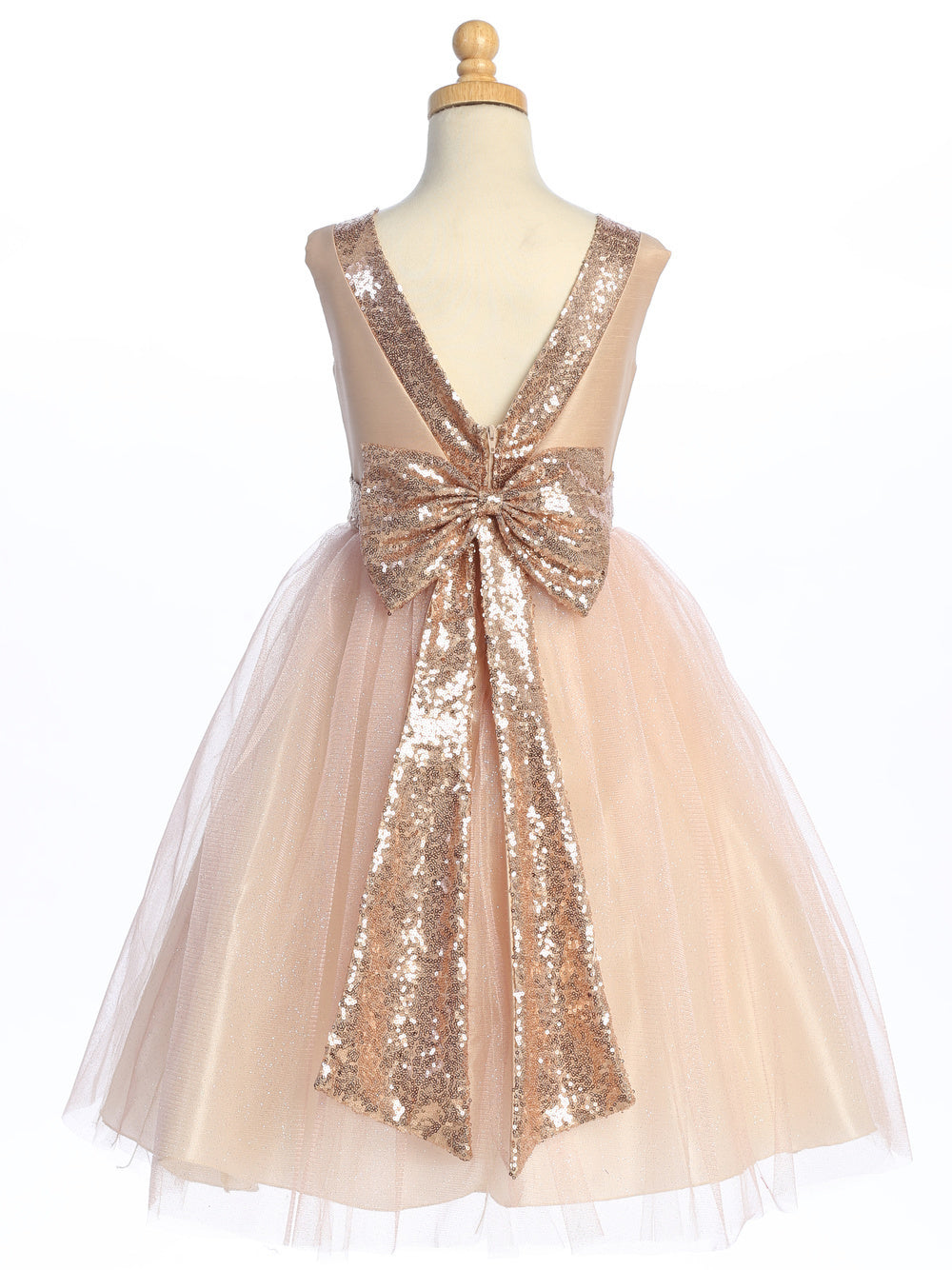 Blush Pink Shantung and Sparkle Tulle Dress with Sequin Sash - BL255-BLSH