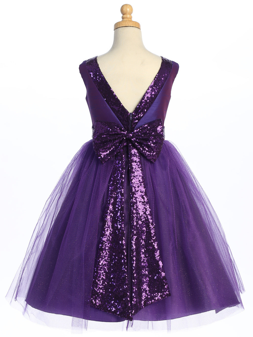 Purple Shantung and Sparkle Tulle Dress with Sequin Sash - BL255-PRPL