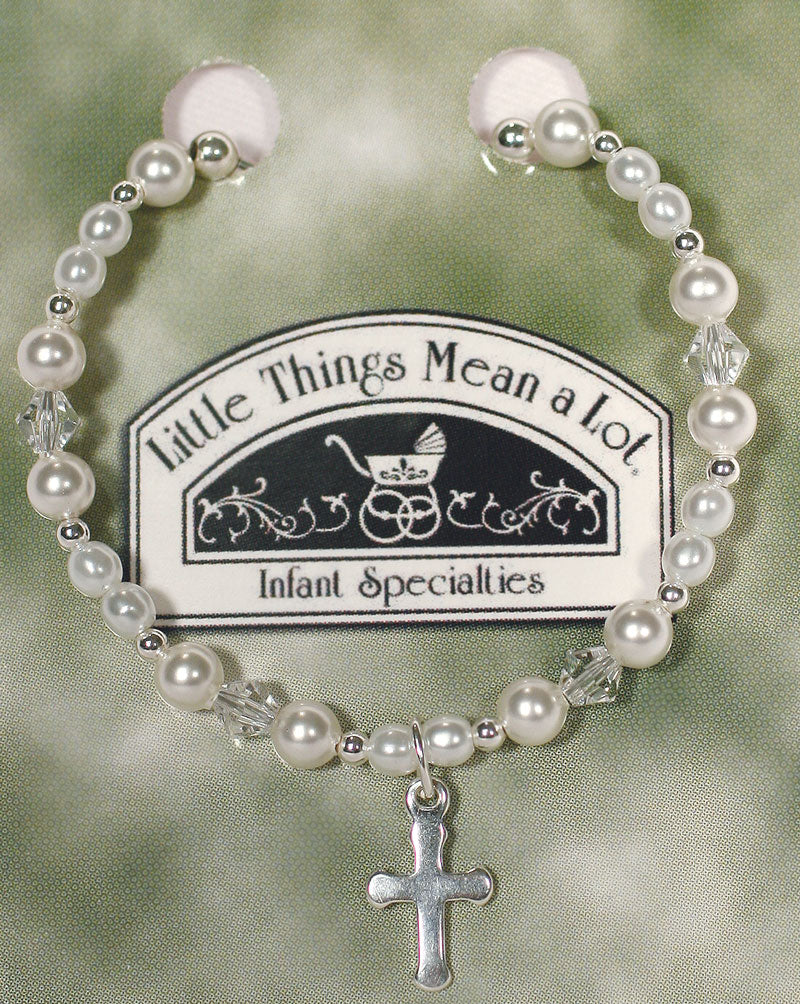 White Pearl Crystal Cross Girls Bracelet - LTMAL-Brace4