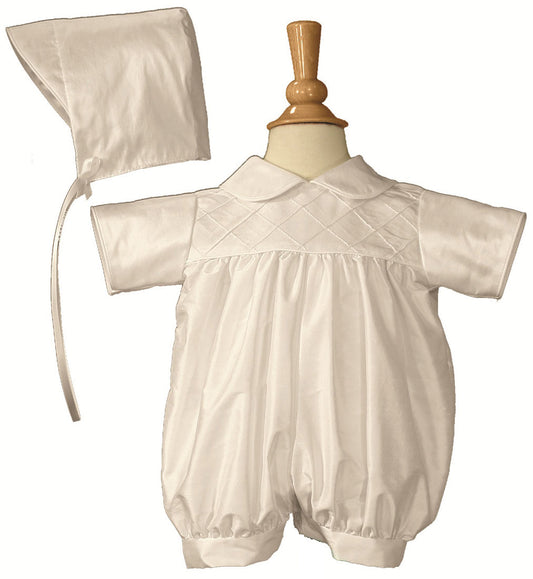 Boys White Smocked Silk Christening Baptism Romper - LTMAL - DP19RS03