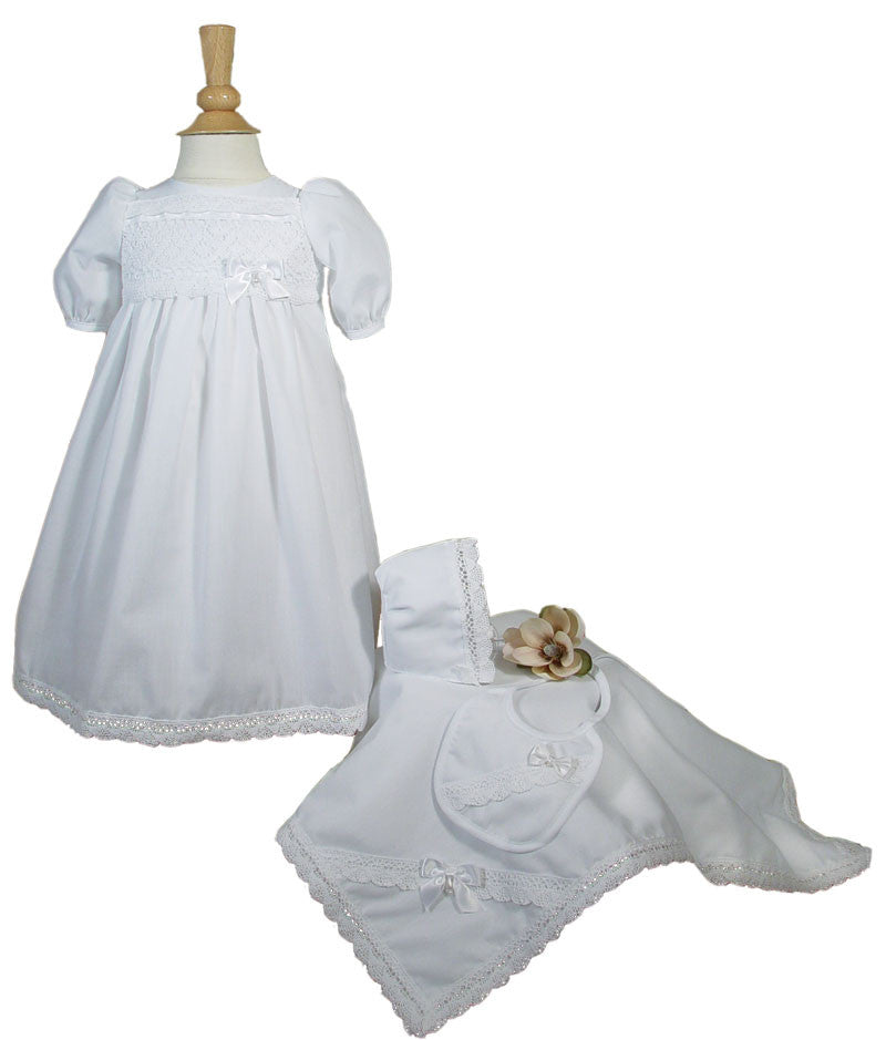Girls Preemie Dress Christening Gown Baptism Set with Lace Hem LTML-CA25PR