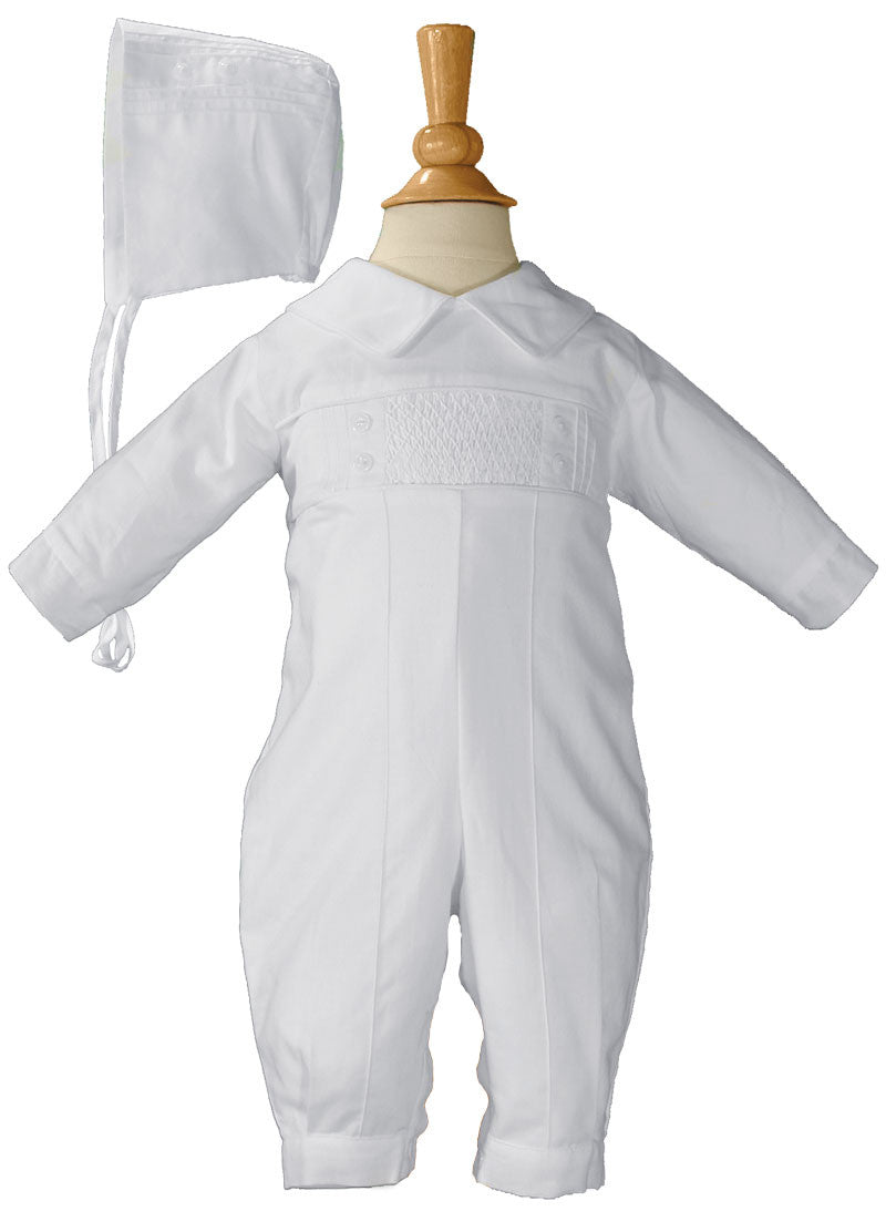 Boys Long Sleeve Cotton Hand Smocked Pin Tucked Christening Baptism Coverall  LTML-CB9381