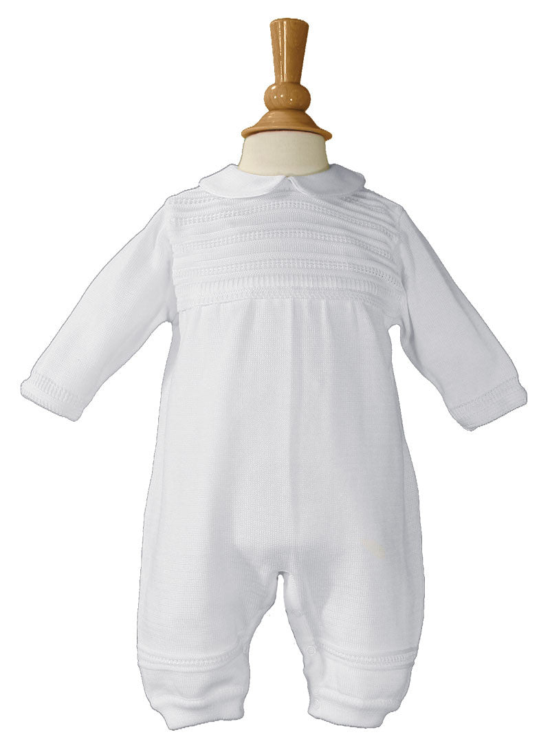 Boys Cotton Knit White Christening Baptism Coverall  LTML-CKNIT1