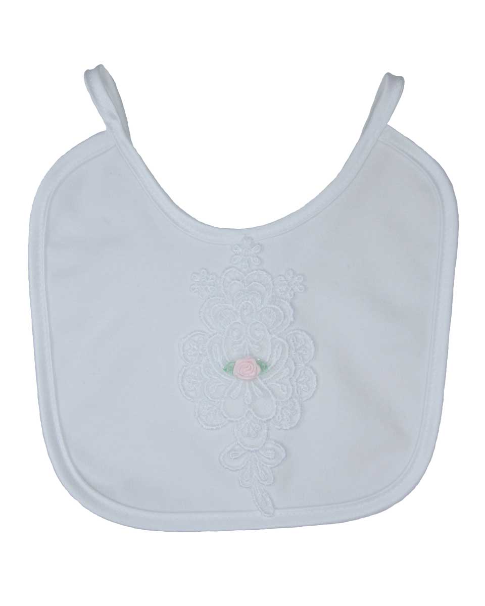 Girls Cotton Knit Interlock Bib with Embroidery and Rose - LTMAL- 1CG12XB