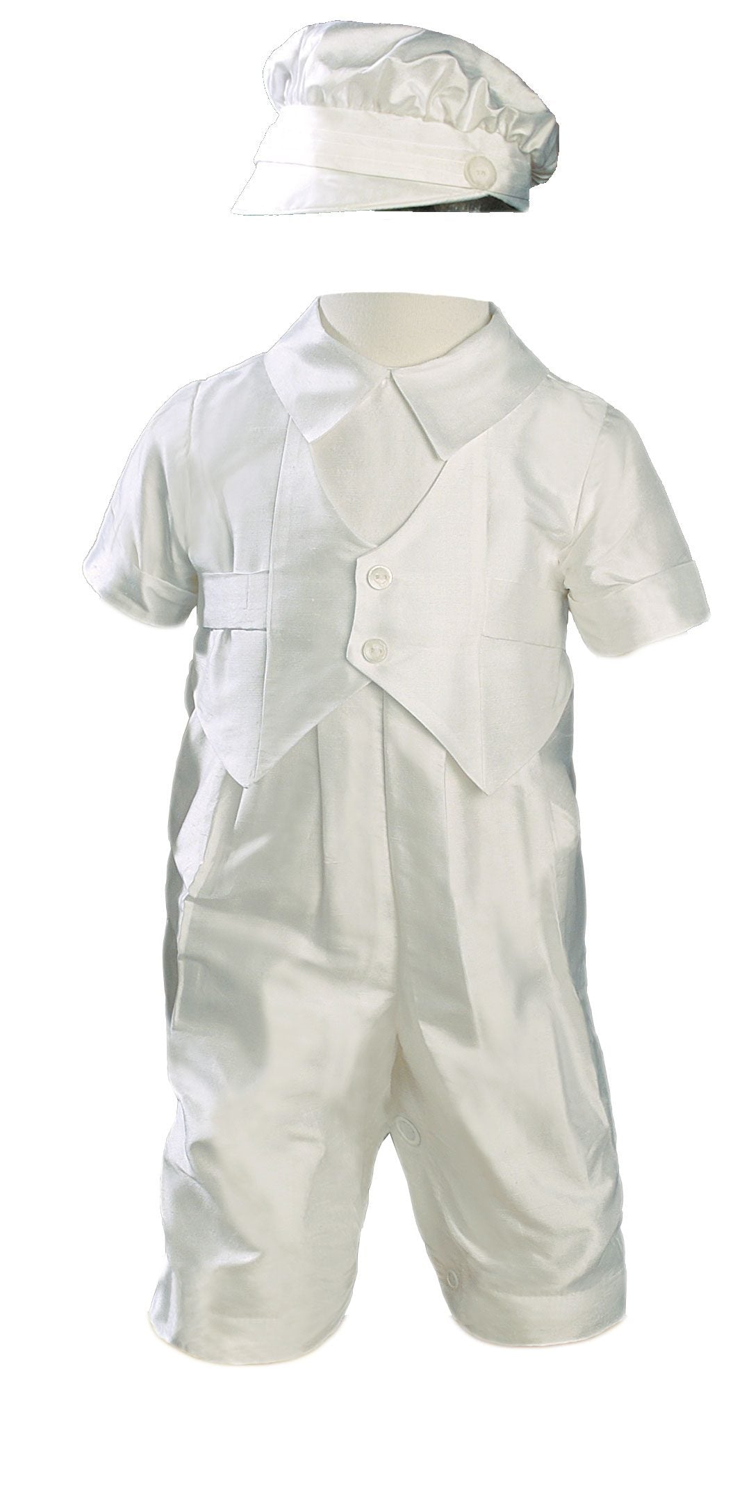 Boys Silk Dupioni Vested Christening Baptism Coverall with Hat - LTMAL-DPB351