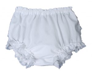 Baby Girls White Elastic Bloomer Diaper Cover with Embroidered Eyelet Edging - LTMAL-PCDC1W
