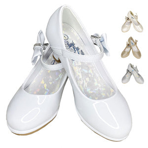 Pearl Girls Shoe with Adjustable Strap and Side Bow