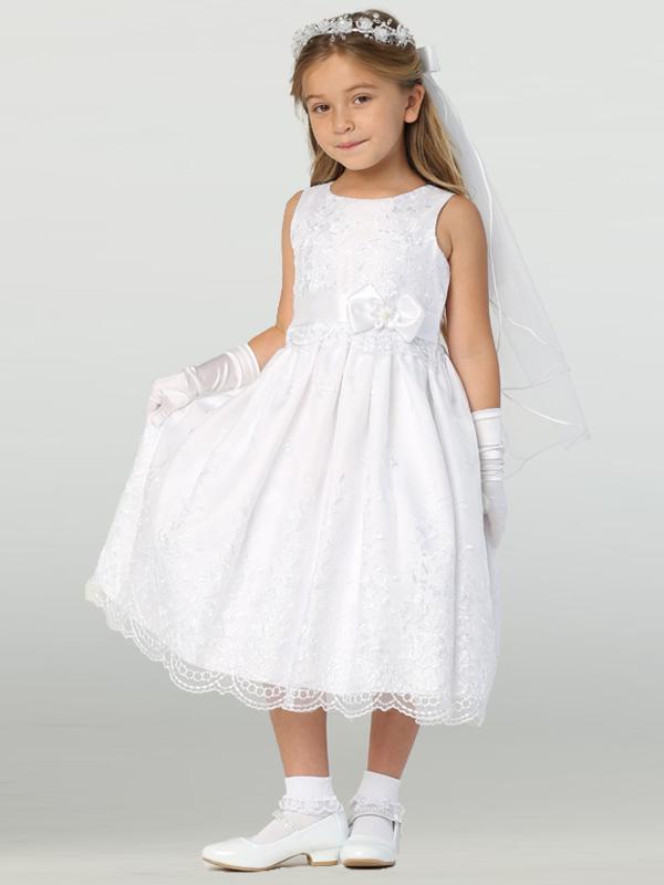 Embroidered Organza First Communion Dress with Ribbon - SP110 12 Embroidered Organza First Communion Dress with Ribbon - SP110 12