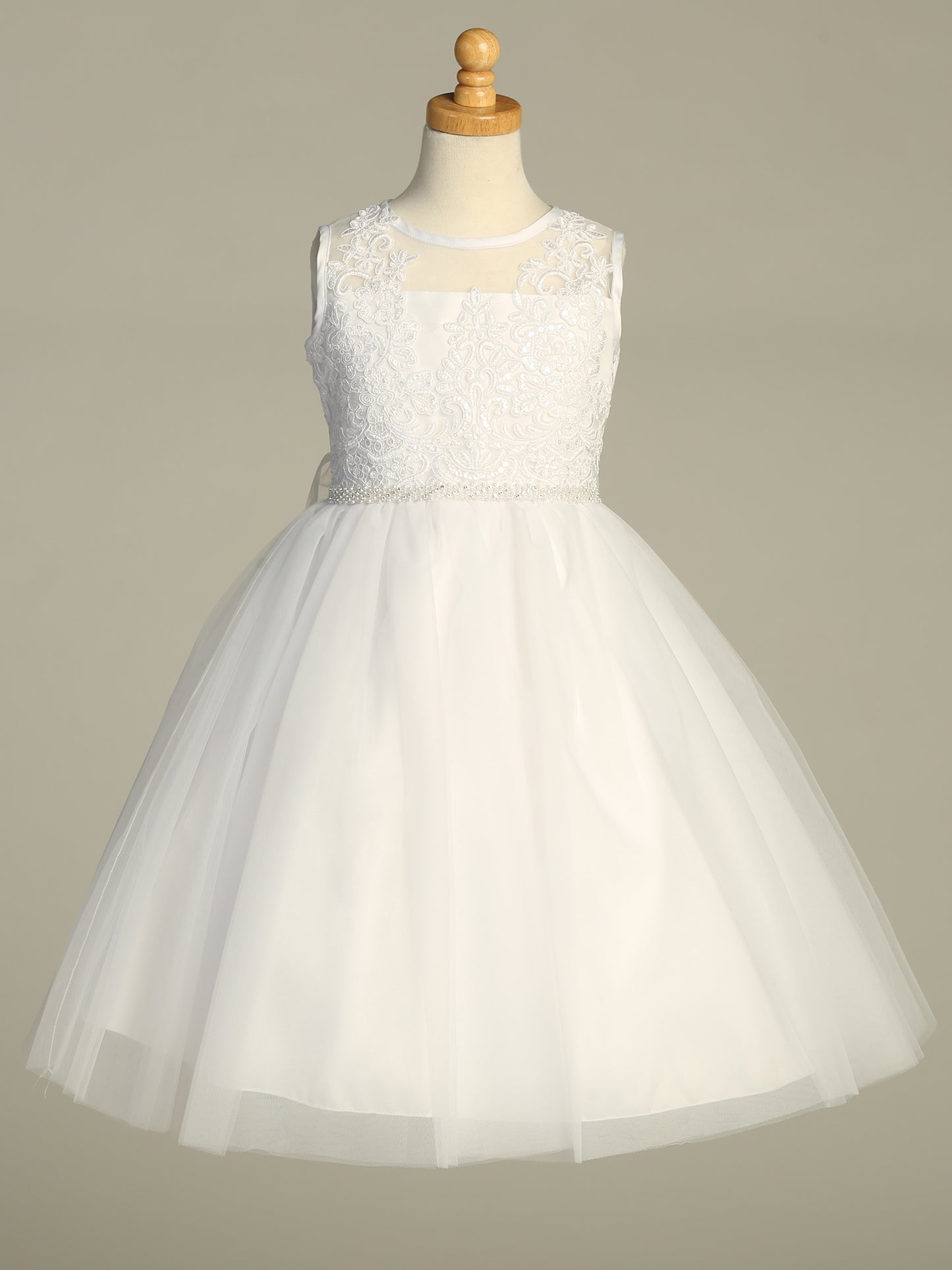 Corded Embroidered First Communion Dress with Sequins - SP204