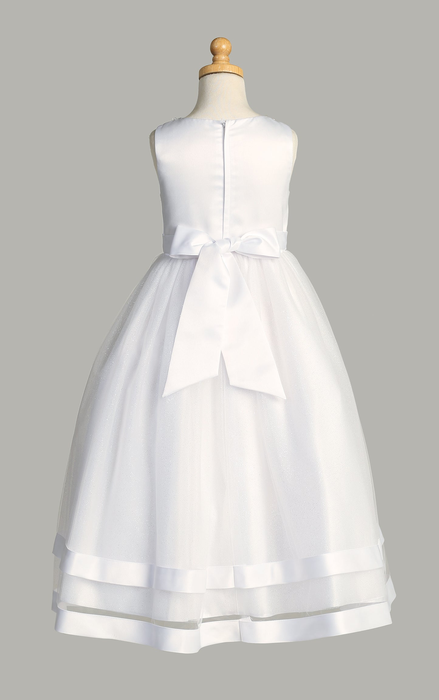 Satin and Glitter Tulle First Communion Dress with Pearl Neckline - SP717