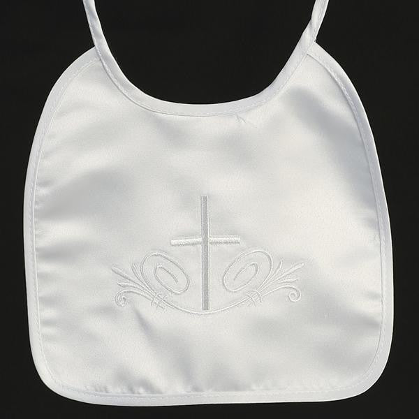 Satin Christening Bib with Embroidered Cross BB-5