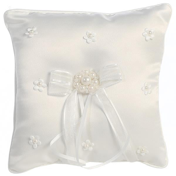Satin with Pearled Flowers Ringbearers Pillow LT-RP304