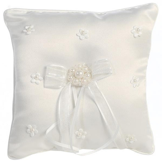Satin with Pearled Flowers Ringbearers Pillow   LT-RP304
