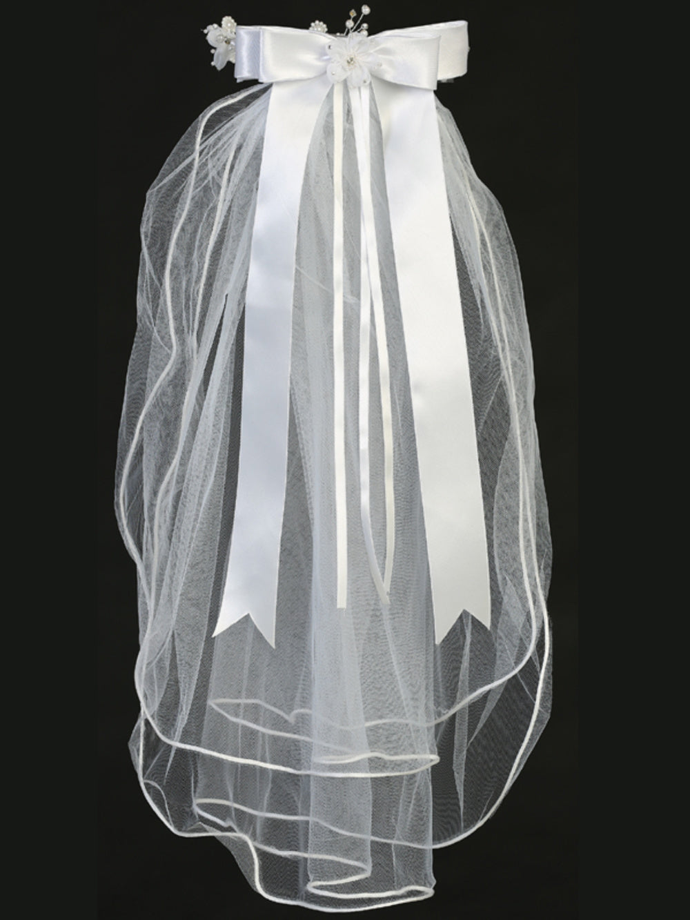 Organza Flowers First Communion Headpiece with Pearls and Rhinestones - T-419