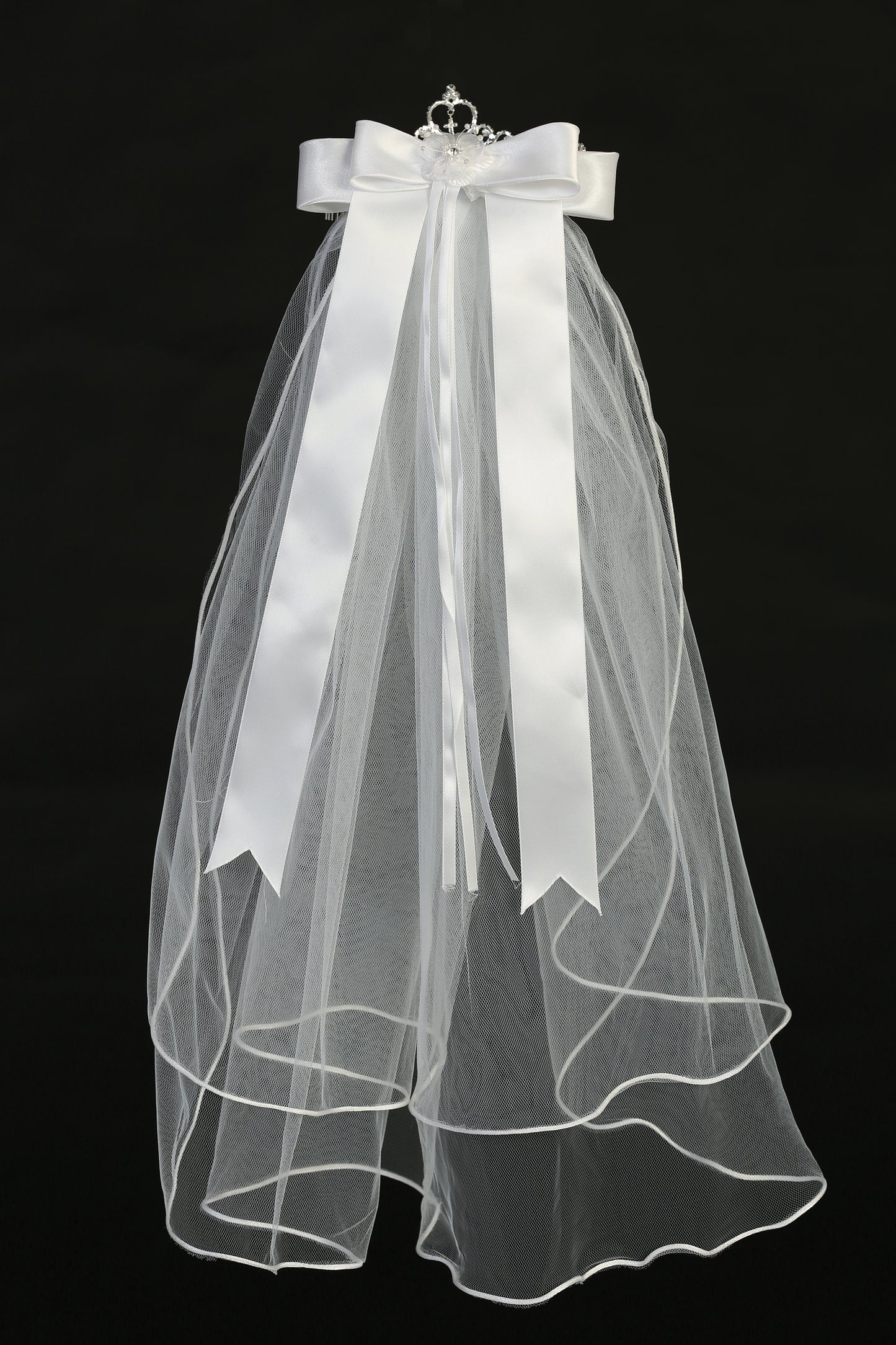 Heart Tiara with Rhinestone Cross and White Veil T-82