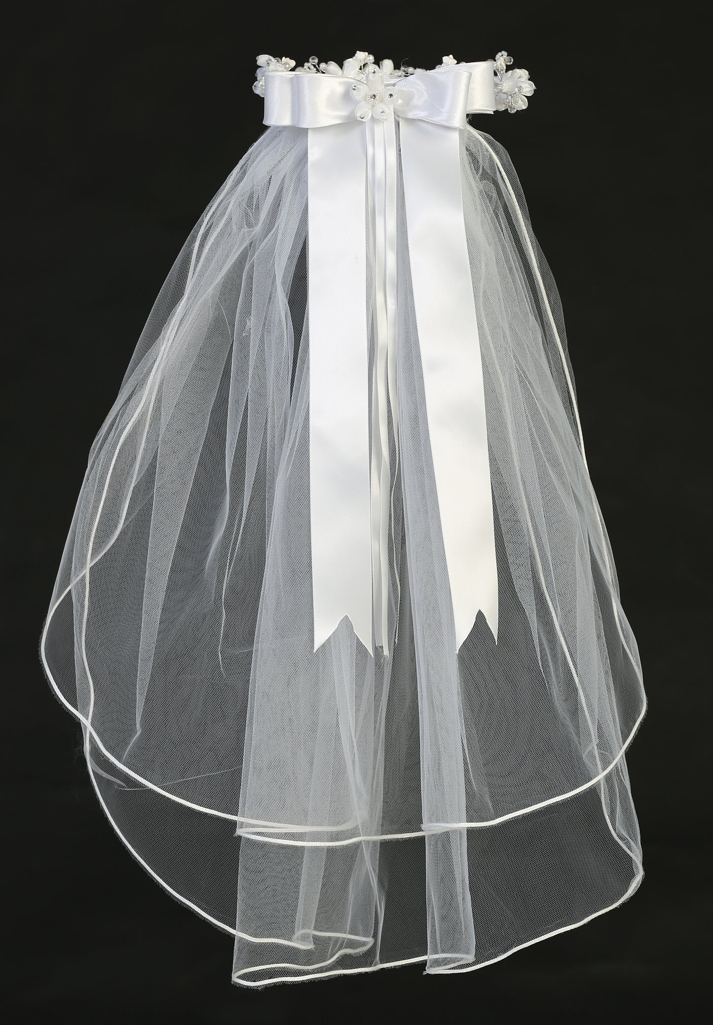 Veil with Organza Flowers and Rhinestones T-85