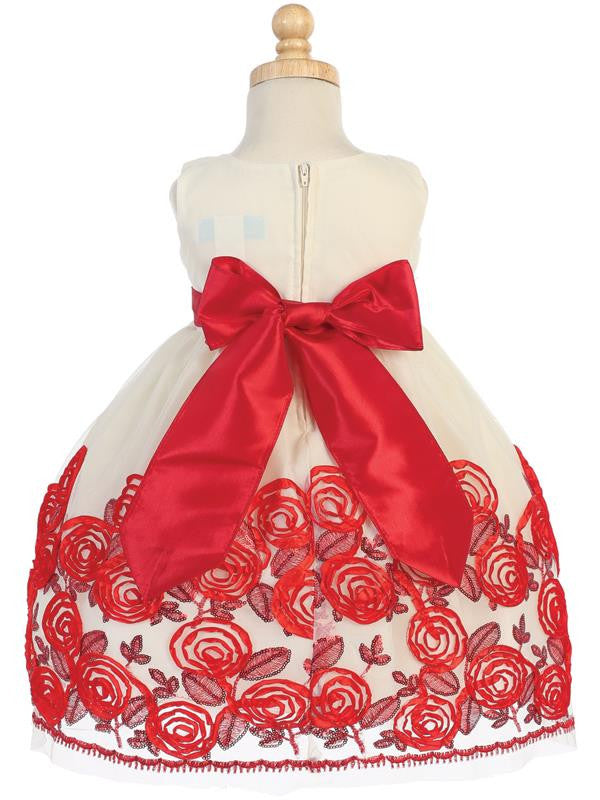 Tulle Holiday Dress with Red Satin Ribbon Flowers C-988R - back