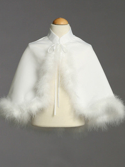 White Satin Cape With Marabou Trim