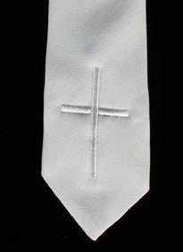 White Zipper Tie with Embroidered Cross on bottom - LT-EM1