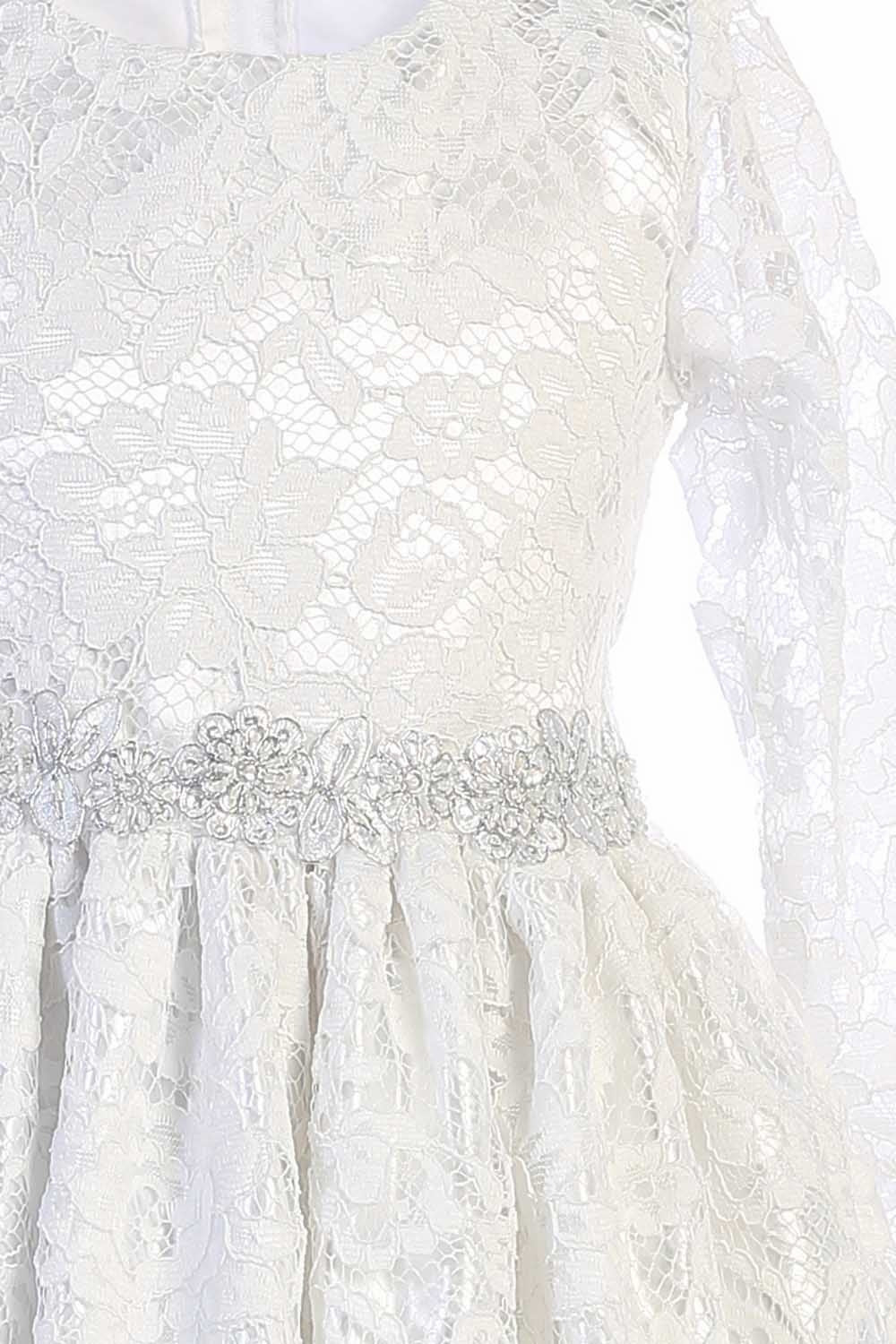 Lace Communion Dress with Silver Trim - SP156