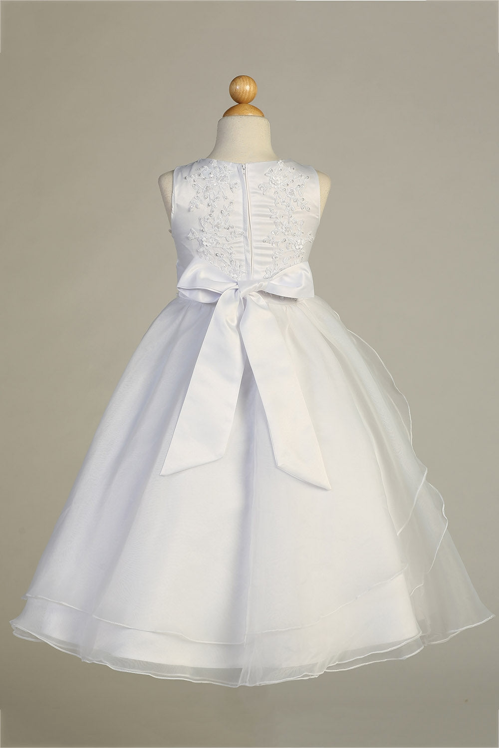 Beaded Embroidered Applique Communion Dress with Organza Skirt – SP604