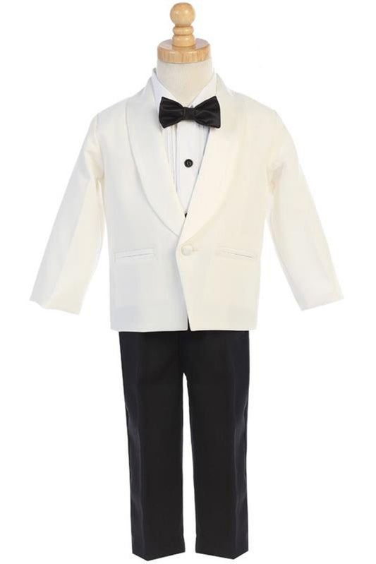 Ivory and Black One-Button Dinner Jacket Tuxedo with Bow Tie - LT-7580-IVO-BLK